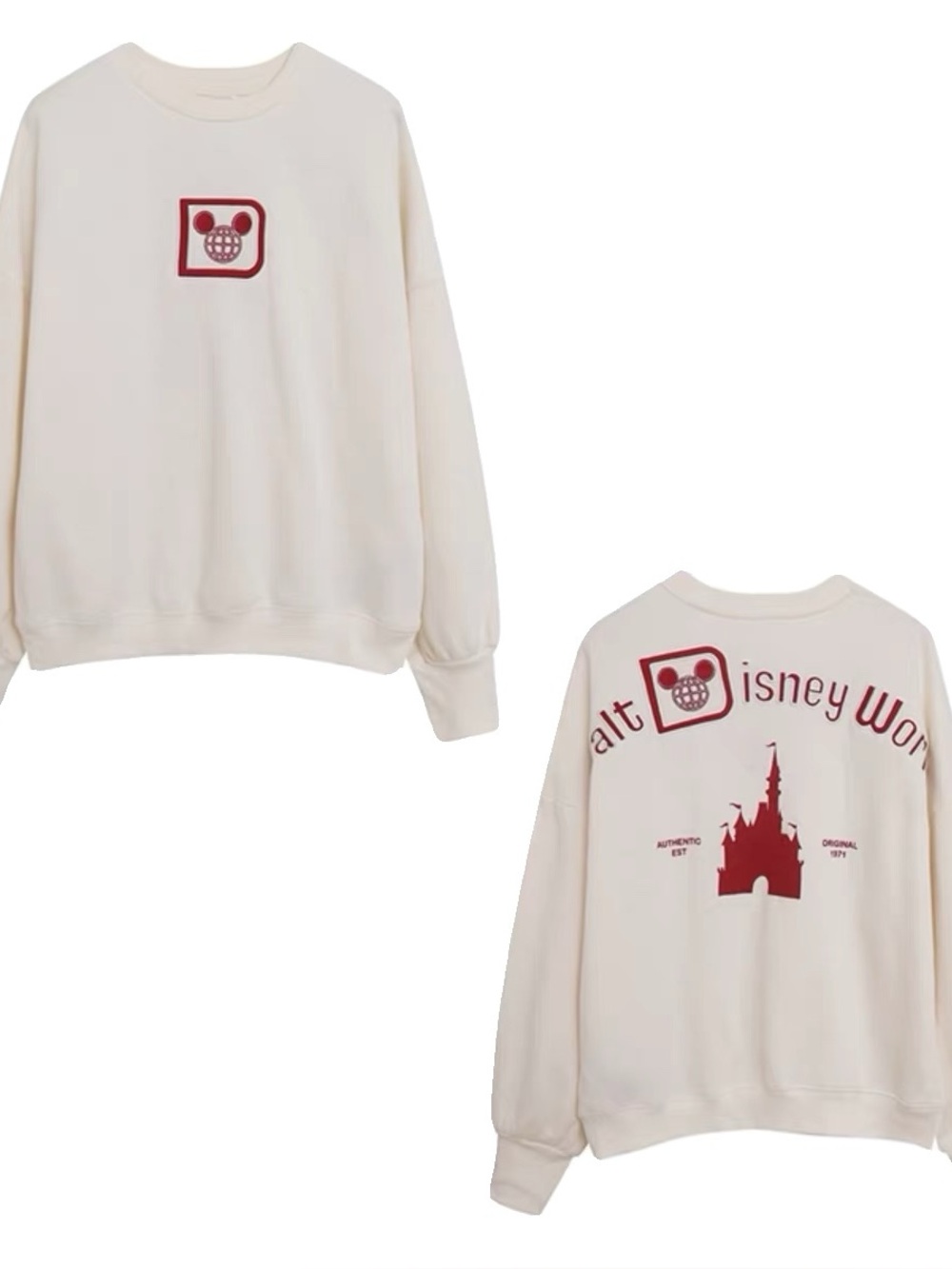 Walt Disney World Parks Holiday Embroidered Cream Pullover Crewneck Size Large